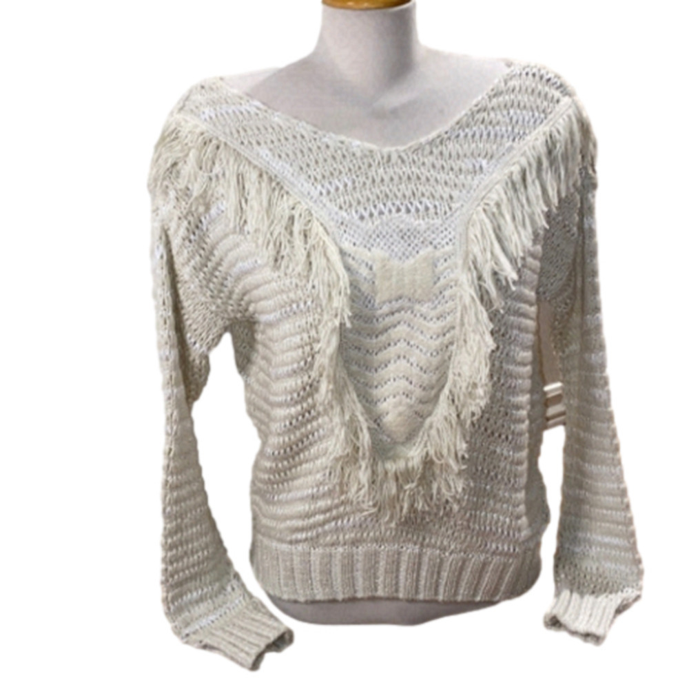 H&M Woman's Long Sleeve White and cream  mixed Knit Sweater (Size Small)